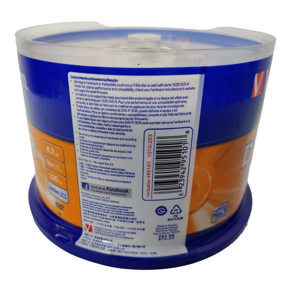 Sealed! 50 Pack Verbatim AZO DVD-R 4.7GB 16x Speed 120 Minute - Picture 3 of 5